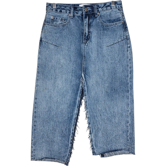 Pistola Kaia Denim Midi Skirt Blue Cult Front Back Slit Size 25 - Picture 2 of 12